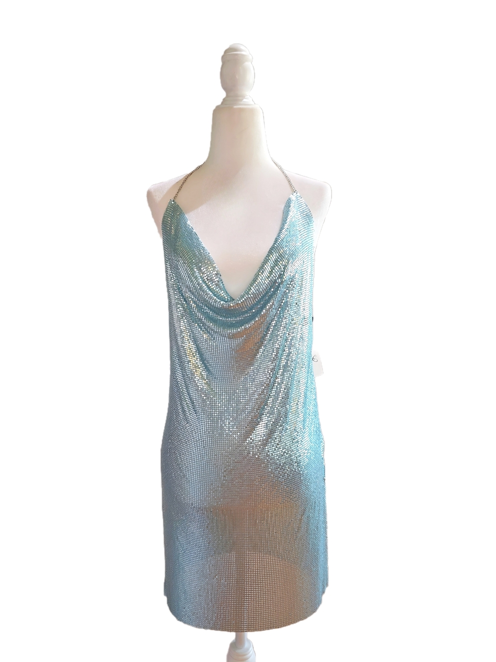 NWT Windsor Chainmail Halter Dress w Cowl Neck and backless dress Sz S
